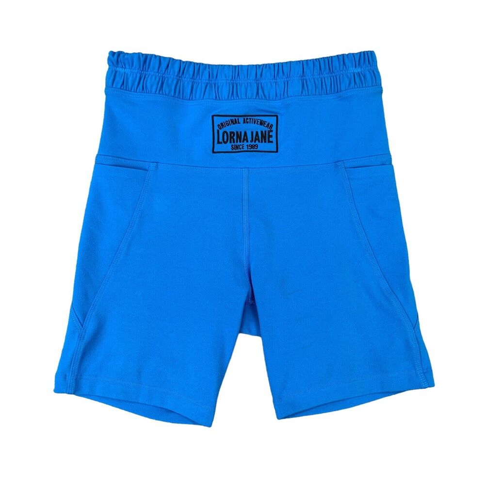Lorna Jane Short Womens XS/S Blaze Blue Stretch Out Bike High Rise Smocked Waist